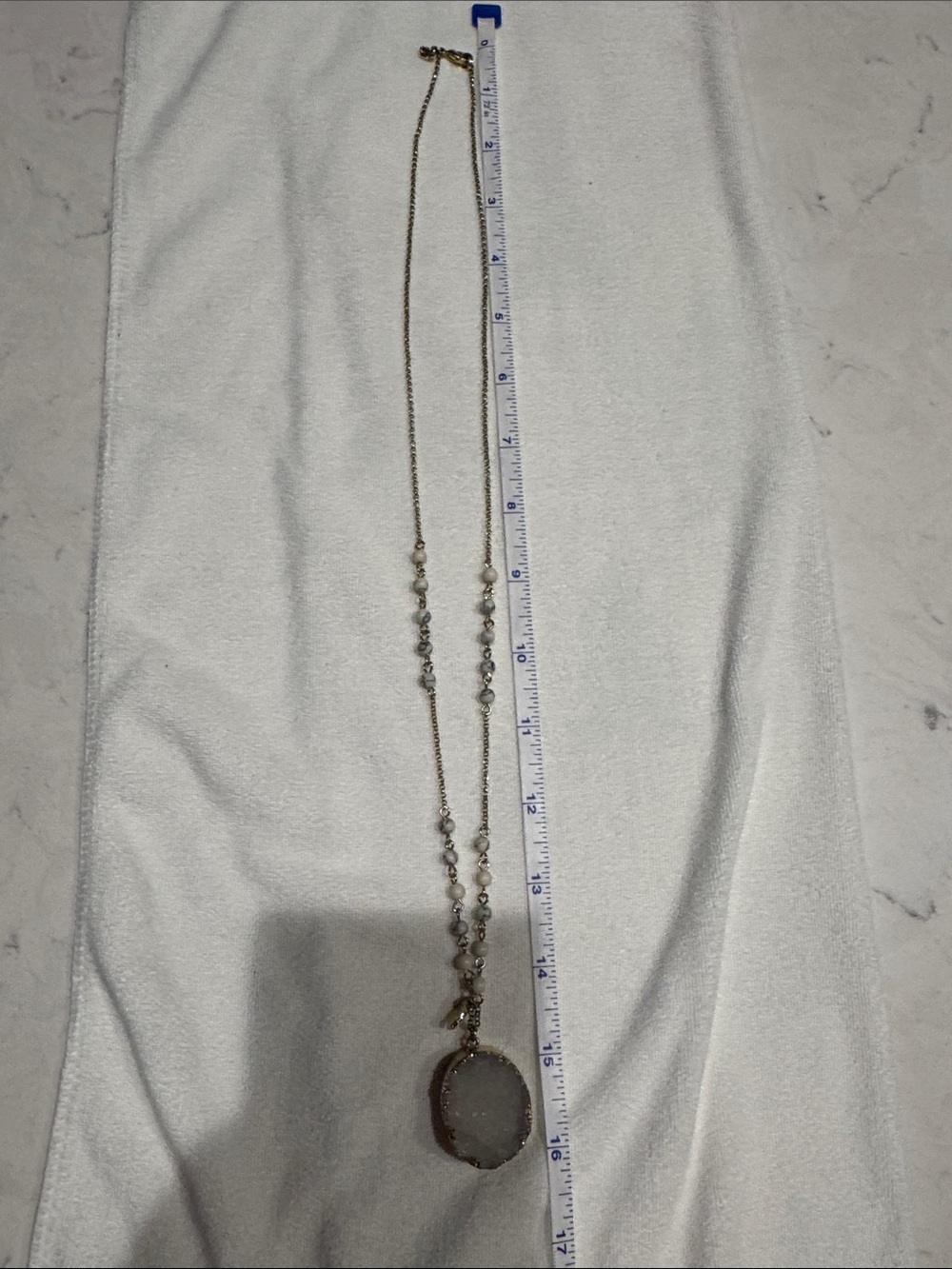 Harley-Davidson Gold-Tone Druzy Pendant Necklace with Ivory Beads